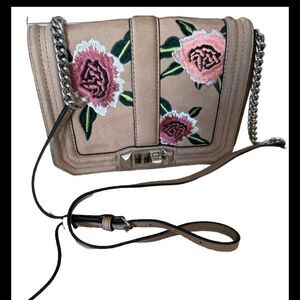 Rebecca Minkoff Floral Embroidered Nubuck Sandstone Crossbody Small Purse
